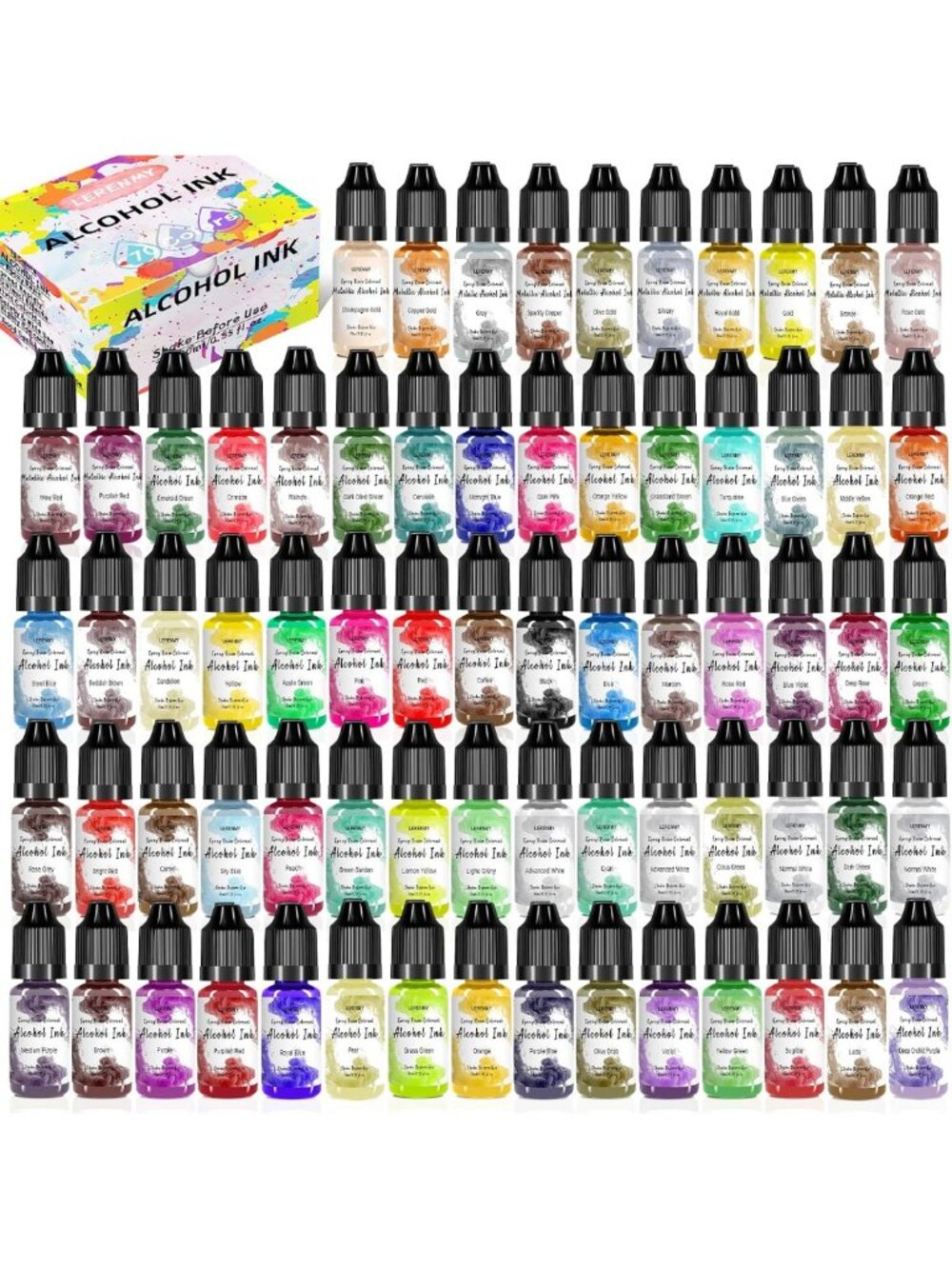 Vibrant Alcohol Ink Set - 70 Bottles, High Concentration Dye for Resin Art